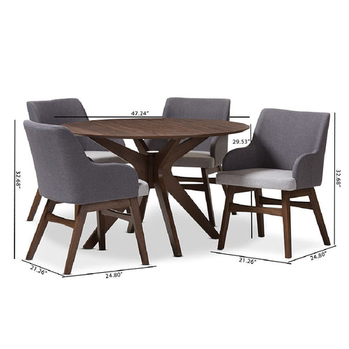 Baxton Studio Monte Mid-Century Modern Walnut Wood Round 5-Piece Dining Set
