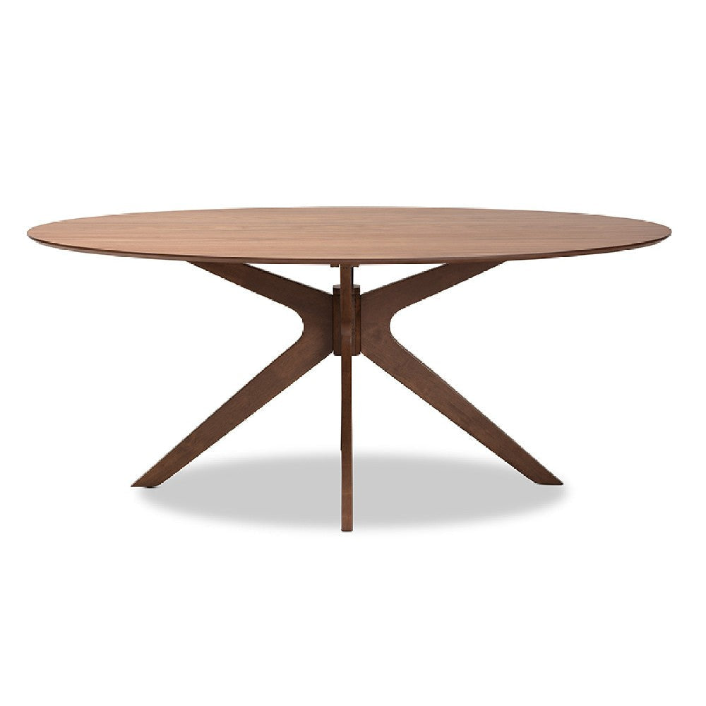 Baxton Studio Monte Mid-Century Modern Walnut Brown Finished Wood 71-Inch Oval Dining Table WHI-Monte-Walnut-Oval-DT