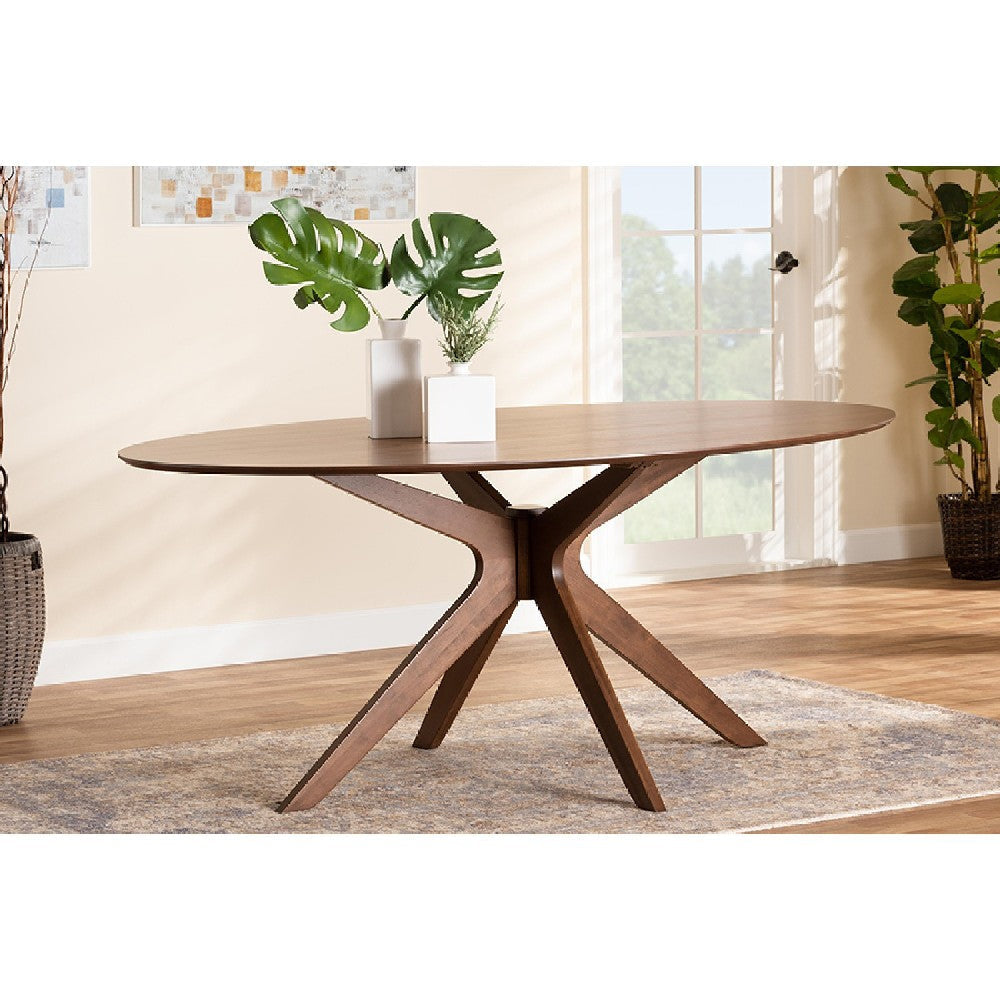 Baxton Studio Monte Mid-Century Modern Walnut Brown Finished Wood 71-Inch Oval Dining Table WHI-Monte-Walnut-Oval-DT