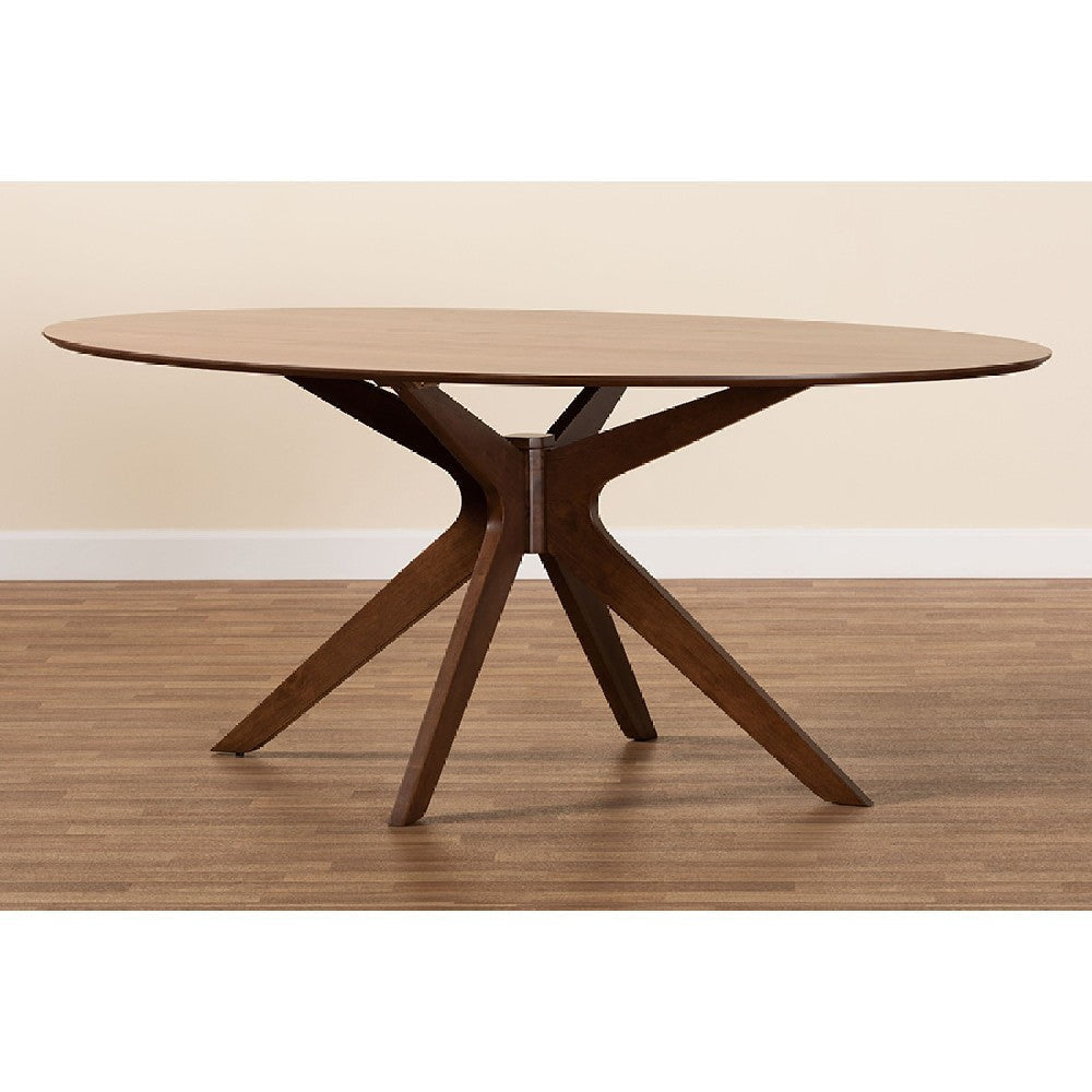 Baxton Studio Monte Mid-Century Modern Walnut Brown Finished Wood 71-Inch Oval Dining Table WHI-Monte-Walnut-Oval-DT
