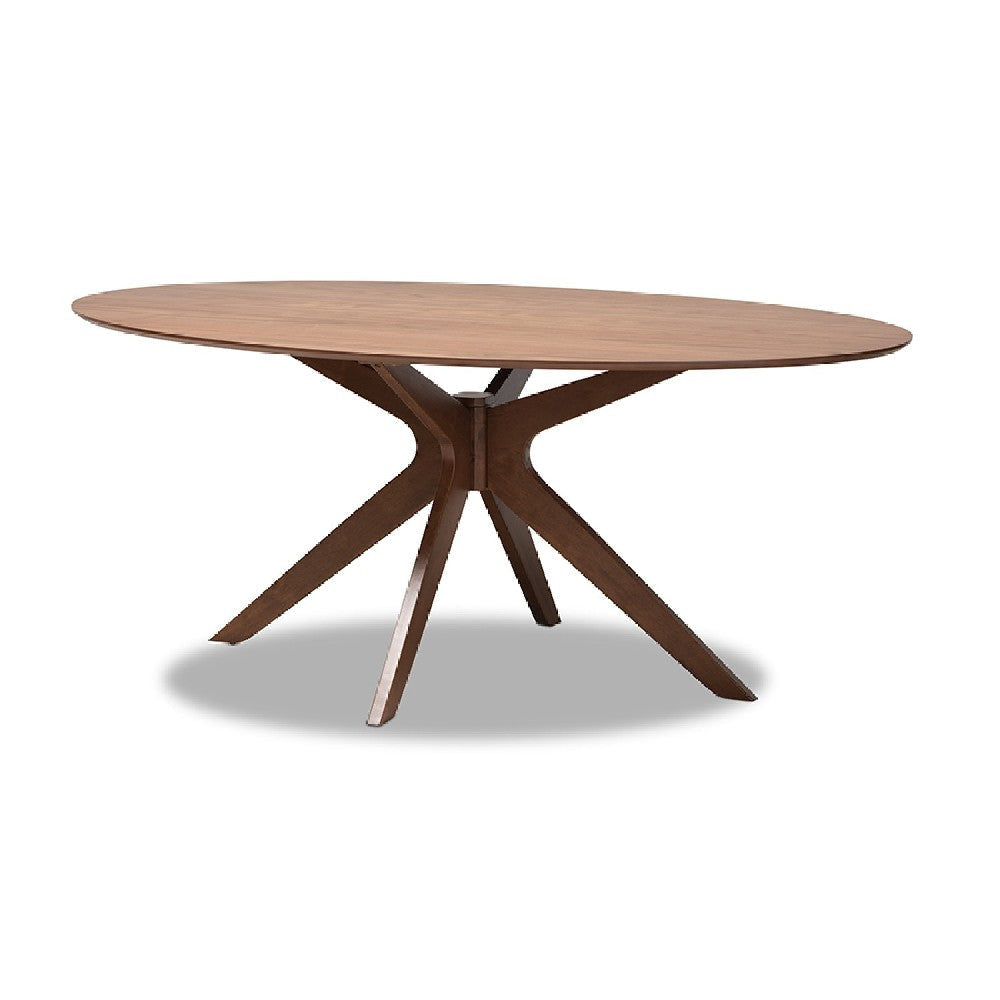 Baxton Studio Monte Mid-Century Modern Walnut Brown Finished Wood 71-Inch Oval Dining Table WHI-Monte-Walnut-Oval-DT