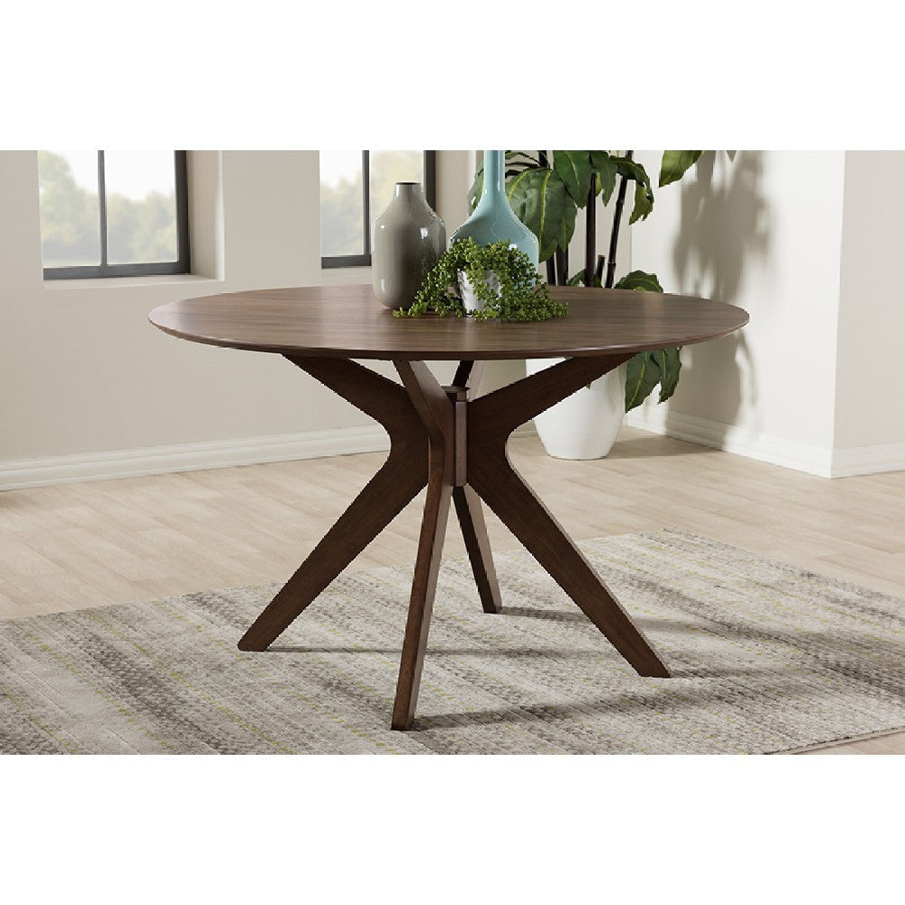 Baxton Studio Monte Mid-Century Modern Walnut Wood 47-Inch Round Dining Table WHI-Monte-Walnut-Round-DT