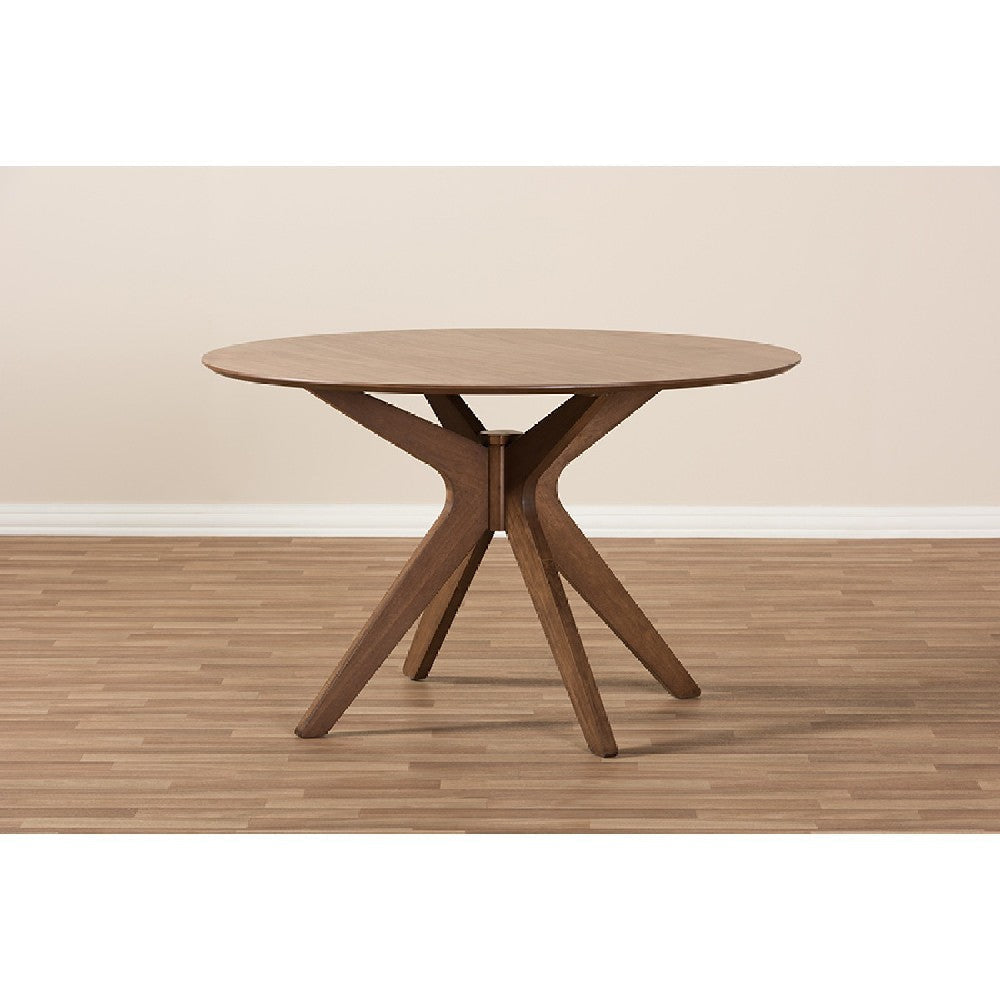 Baxton Studio Monte Mid-Century Modern Walnut Wood 47-Inch Round Dining Table WHI-Monte-Walnut-Round-DT