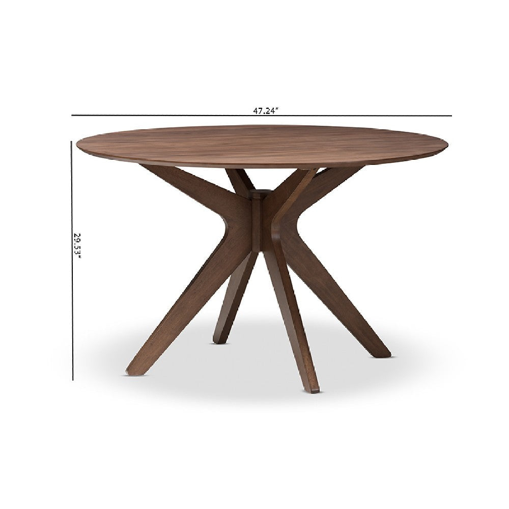 Baxton Studio Monte Mid-Century Modern Walnut Wood 47-Inch Round Dining Table