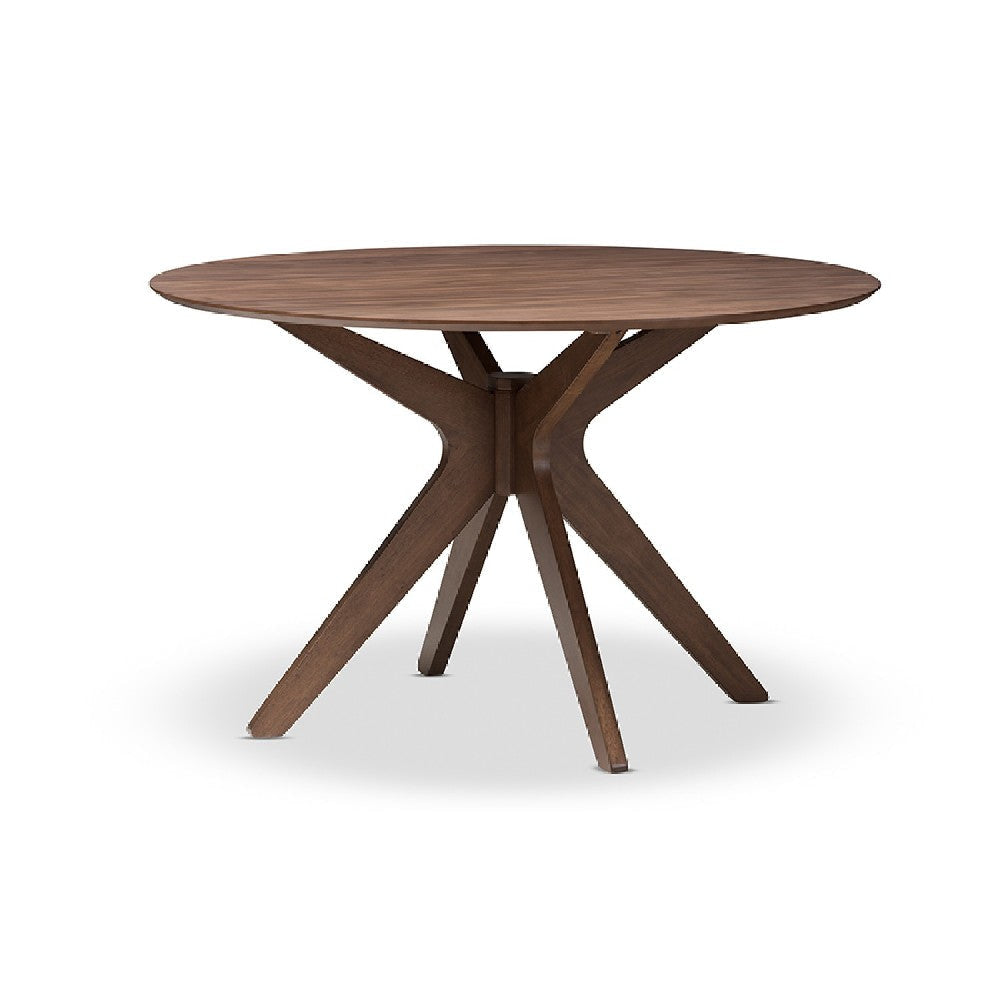 Baxton Studio Monte Mid-Century Modern Walnut Wood 47-Inch Round Dining Table WHI-Monte-Walnut-Round-DT