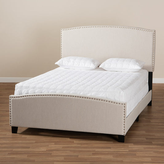 Baxton Studio Morgan Modern Transitional Beige Fabric Upholstered King Size Panel Bed