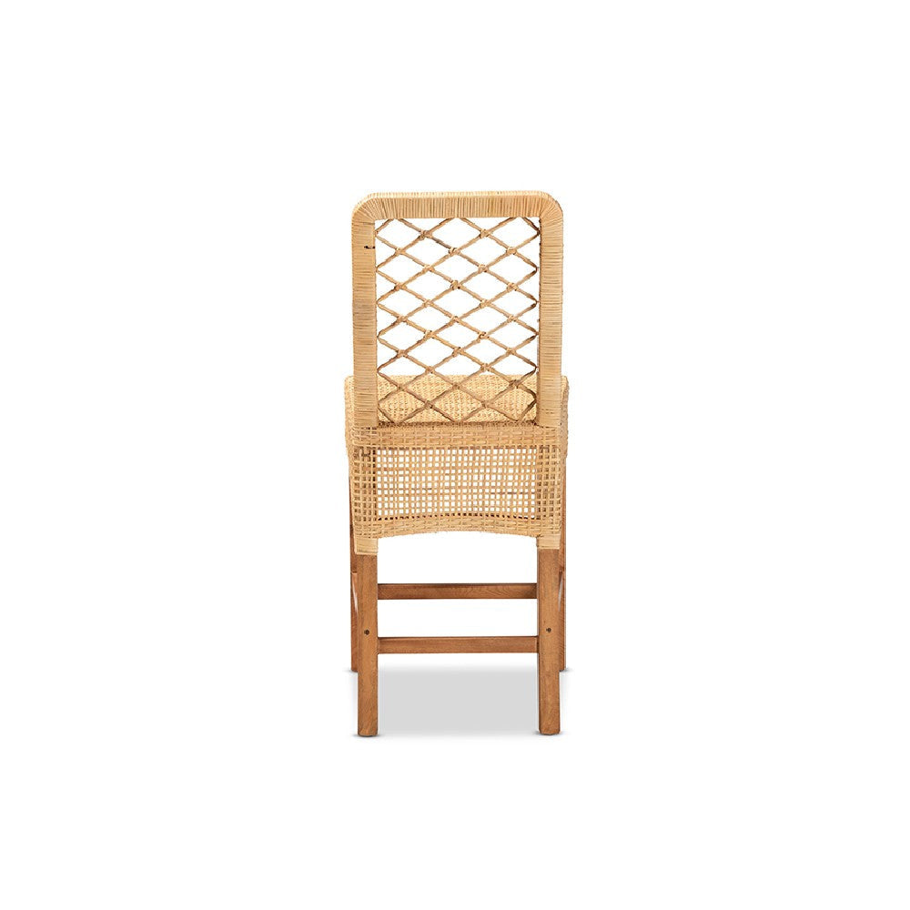 bali & pari Moscow Modern Bohemian Natural Brown Rattan and Walnut Brown Mahogany Wood Counter Stool WHI-Moscow-Teak-CS