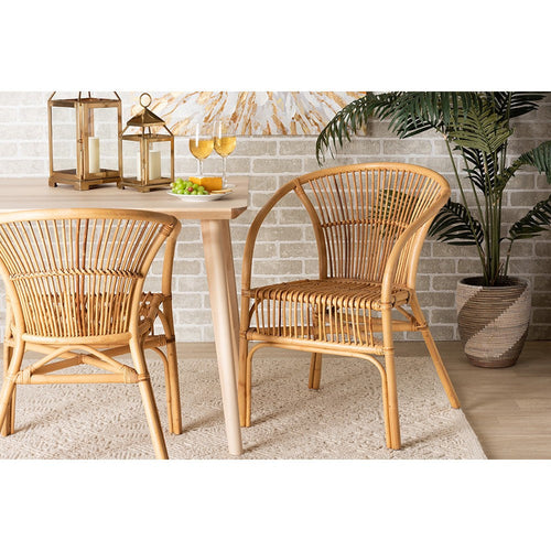 bali & pari Murai Modern Bohemian Natural Brown Rattan Dining Chair