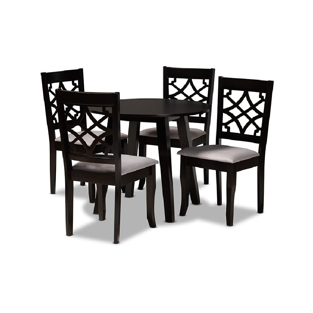 Baxton Studio Mya Modern and Contemporary Grey Fabric Upholstered and Dark Brown Finished Wood 5-Piece Dining Set