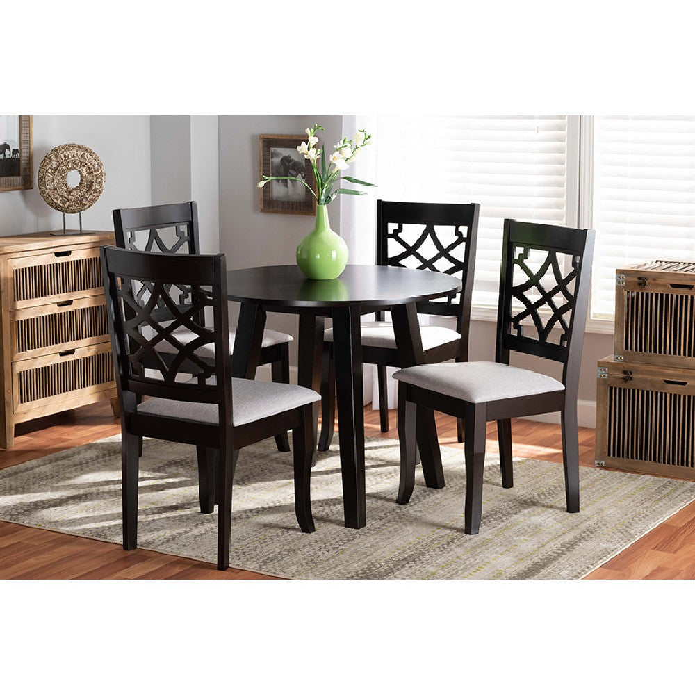Baxton Studio Mya Modern and Contemporary Grey Fabric Upholstered and Dark Brown Finished Wood 5-Piece Dining Set