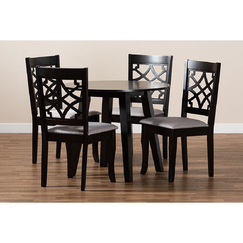 Baxton Studio Mya Modern and Contemporary Grey Fabric Upholstered and Dark Brown Finished Wood 5-Piece Dining Set