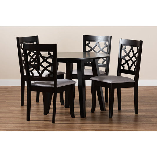 Baxton Studio Mya Modern and Contemporary Grey Fabric Upholstered and Dark Brown Finished Wood 5-Piece Dining Set