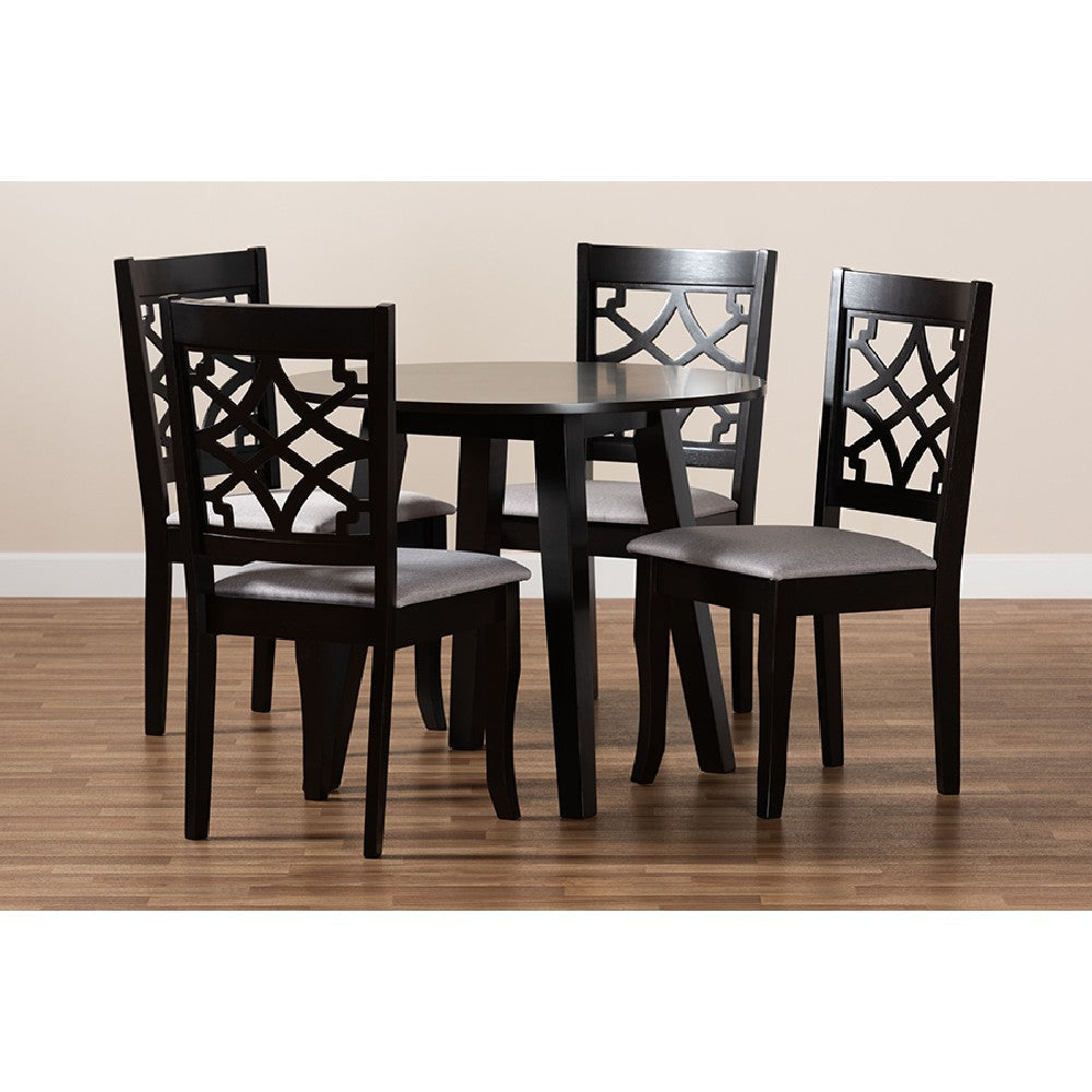 Baxton Studio Mya Modern and Contemporary Grey Fabric Upholstered and Dark Brown Finished Wood 5-Piece Dining Set