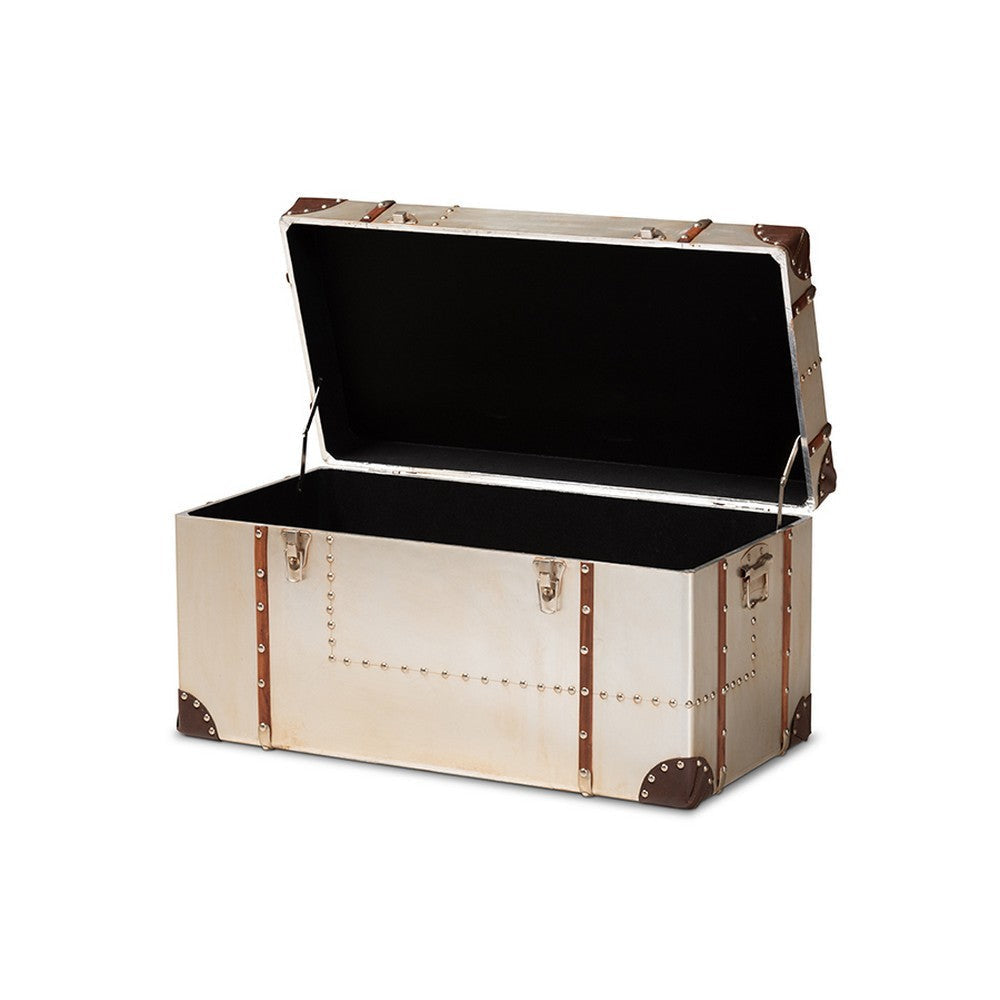 Baxton Studio Bechet French Industrial Silver Metal Storage Trunk WHI-NCC2802M-Silver-Trunk
