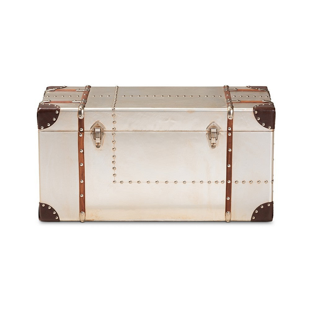 Baxton Studio Bechet French Industrial Silver Metal Storage Trunk WHI-NCC2802M-Silver-Trunk