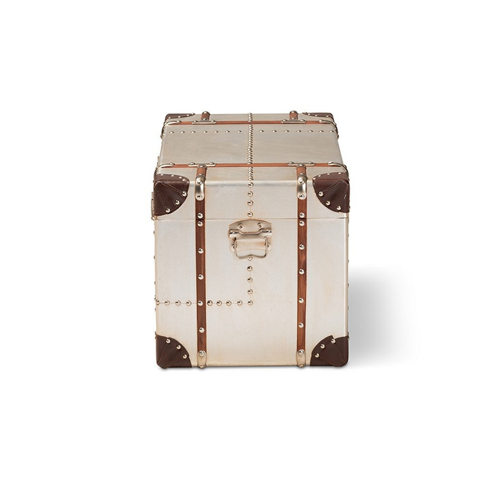 Baxton Studio Bechet French Industrial Silver Metal Storage Trunk WHI-NCC2802M-Silver-Trunk