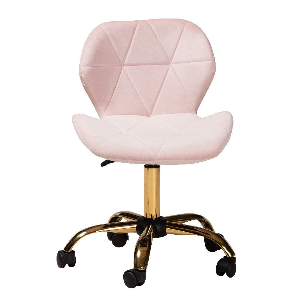 Baxton Studio Savara Contemporary Glam and Luxe Blush Pink Velvet Fabric and Gold Metal Swivel Office Chair