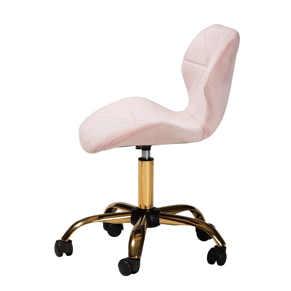 Baxton Studio Savara Contemporary Glam and Luxe Blush Pink Velvet Fabric and Gold Metal Swivel Office Chair
