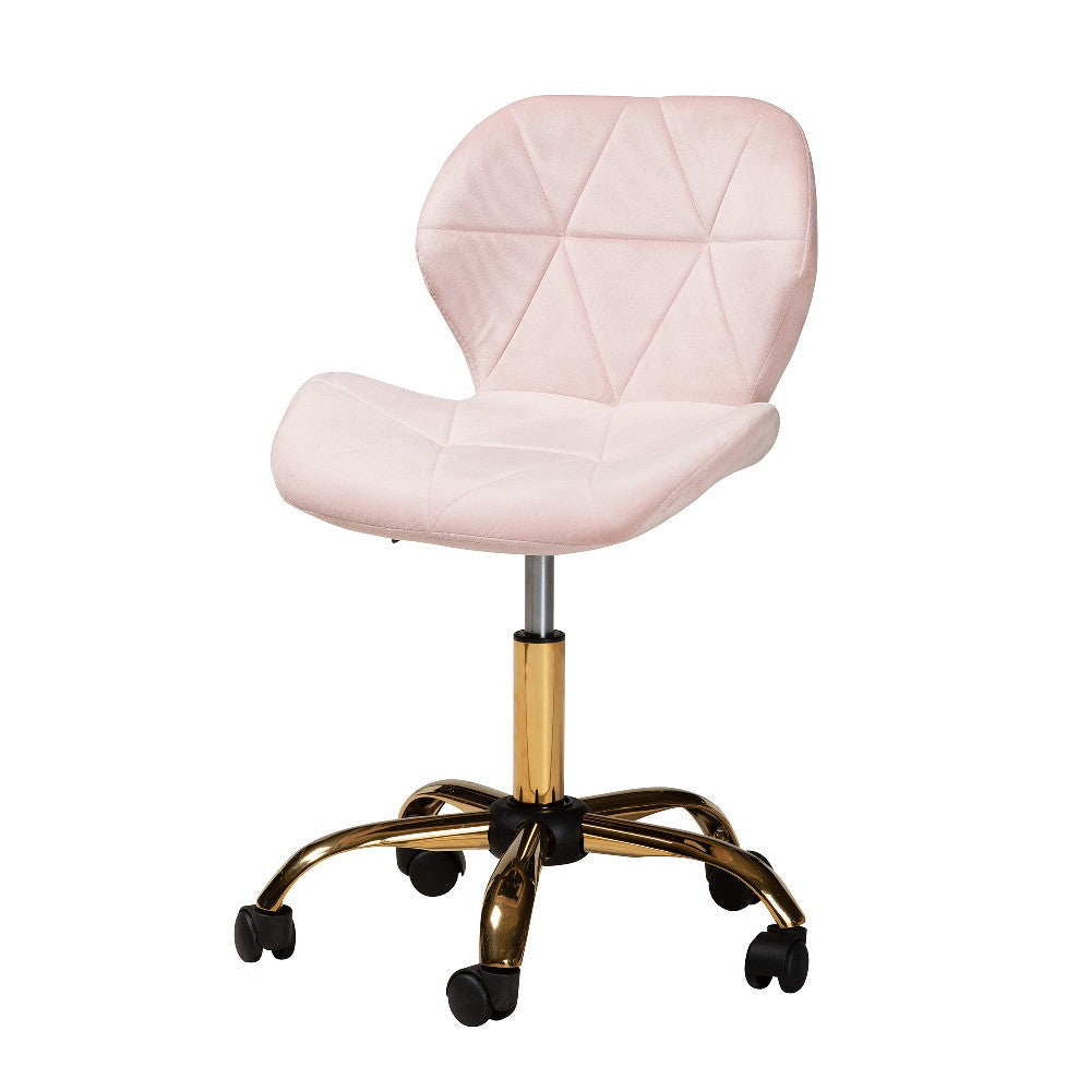 Baxton Studio Savara Contemporary Glam and Luxe Blush Pink Velvet Fabric and Gold Metal Swivel Office Chair