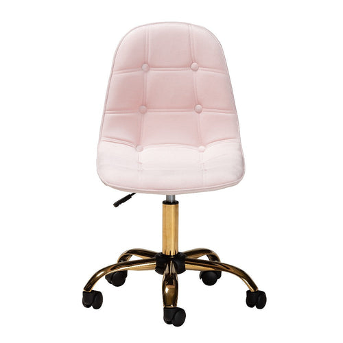 Baxton Studio Kabira Contemporary Glam and Luxe Blush Pink Velvet Fabric and Gold Metal Swivel Office chair