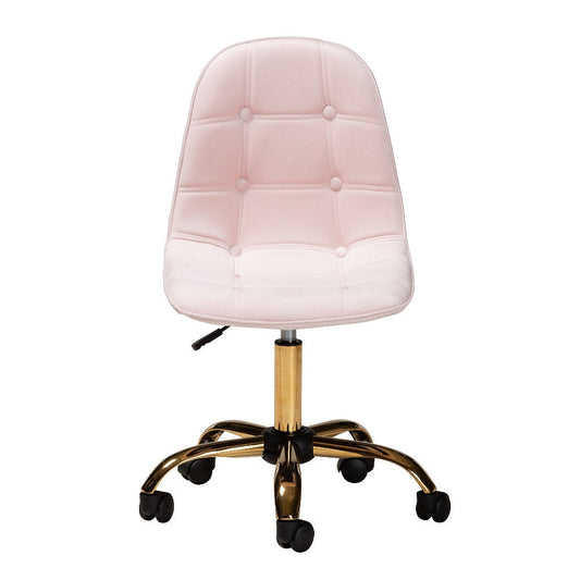 Baxton Studio Kabira Contemporary Glam and Luxe Blush Pink Velvet Fabric and Gold Metal Swivel Office chair