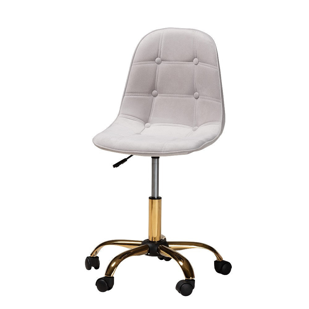Baxton Studio Kabira Contemporary Glam and Luxe Grey Velvet Fabric and Gold Metal Swivel Office chair