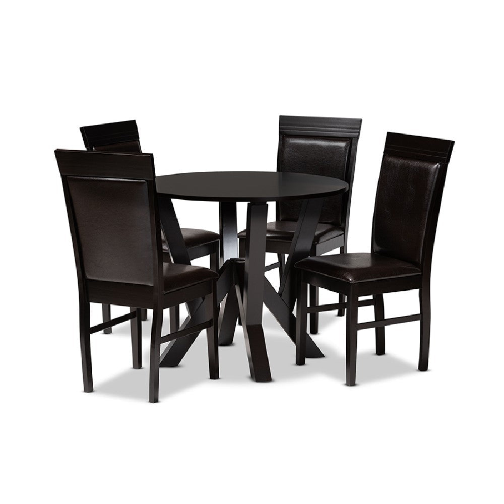 Baxton Studio Nada Modern and Contemporary Dark Brown Faux Leather Upholstered and Dark Brown Finished Wood 5-Piece Dining Set