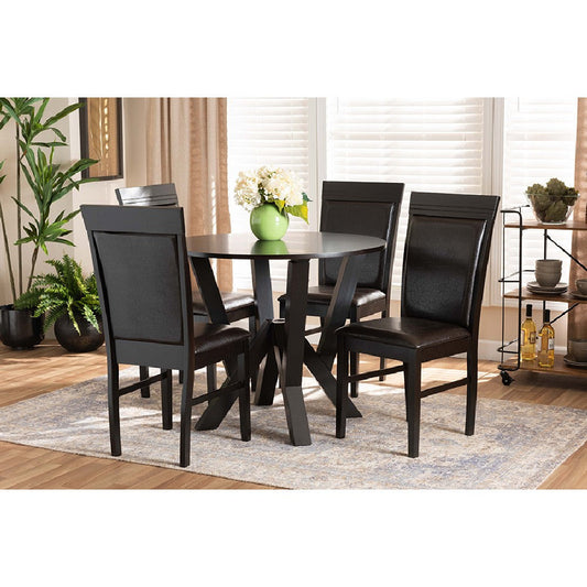 Baxton Studio Nada Modern and Contemporary Dark Brown Faux Leather Upholstered and Dark Brown Finished Wood 5-Piece Dining Set
