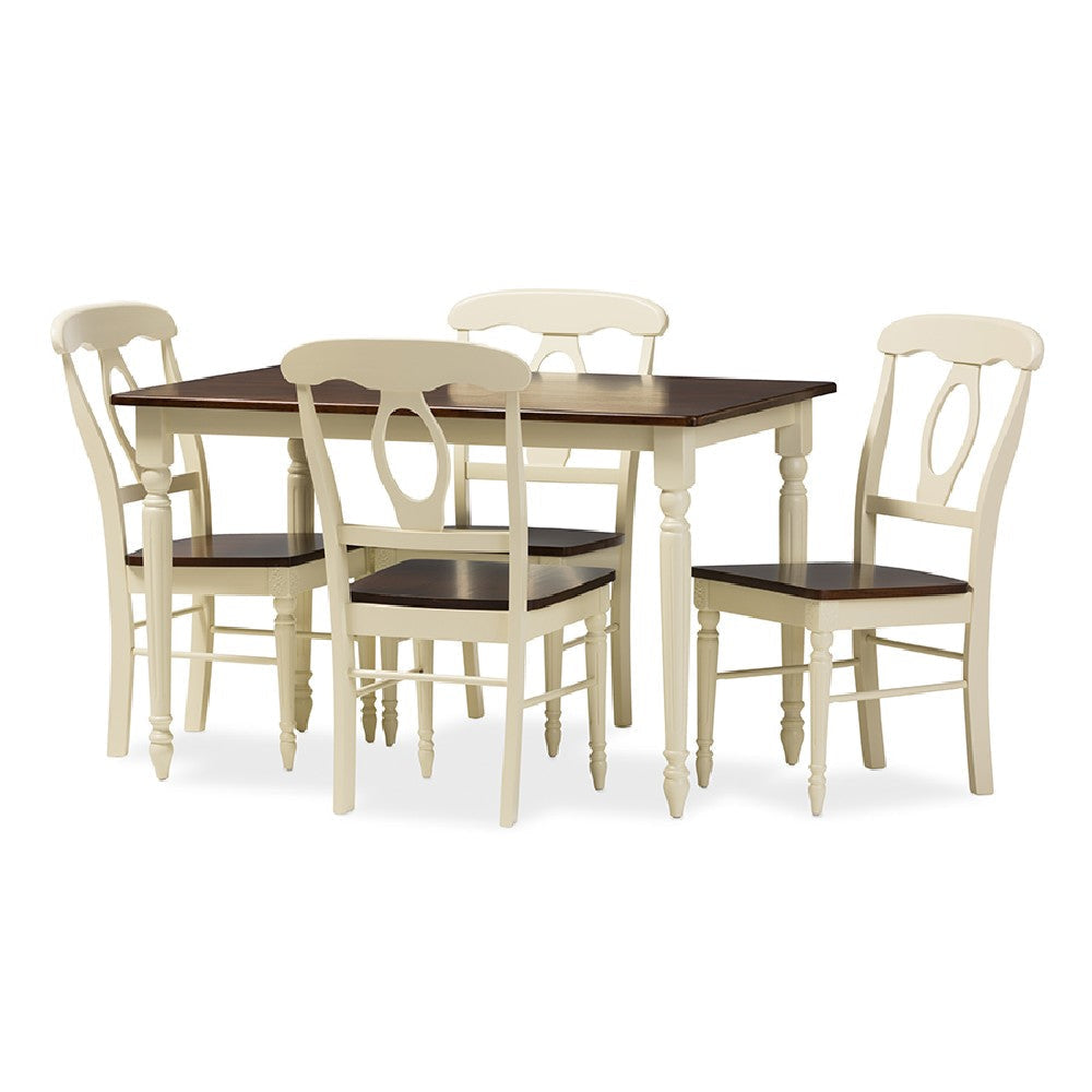 Baxton Studio Napoleon French Country Cottage Buttermilk and ’Cherry’ Brown Finishing Wood 5-Piece Dining Set