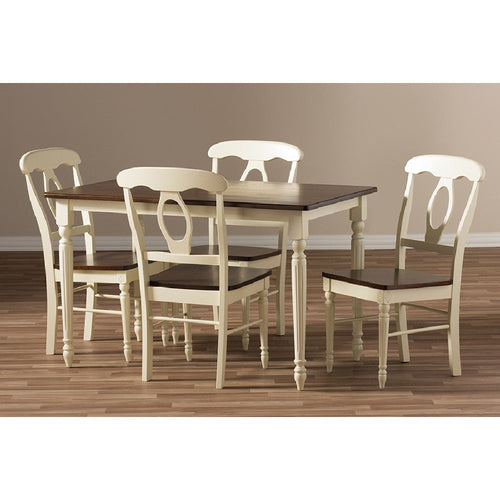 Baxton Studio Napoleon French Country Cottage Buttermilk and "Cherry" Brown Finishing Wood 5-Piece Dining Set