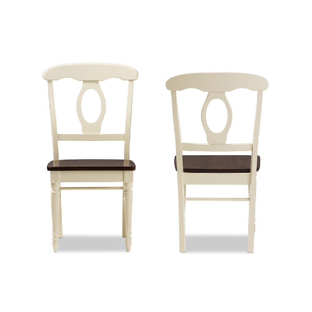 Baxton Studio Napoleon French Country Cottage Buttermilk and ’Cherry’ Brown Finishing Wood Dining Chair WHI-Napoleon-Cherry-Buttermilk-DC