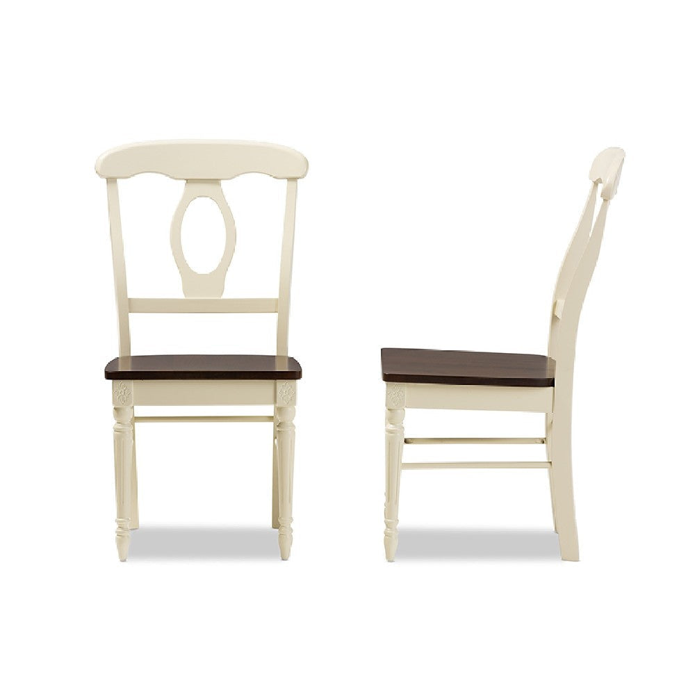 Baxton Studio Napoleon French Country Cottage Buttermilk and ’Cherry’ Brown Finishing Wood Dining Chair WHI-Napoleon-Cherry-Buttermilk-DC