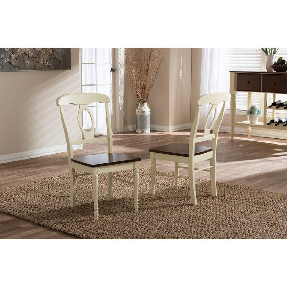 Baxton Studio Napoleon French Country Cottage Buttermilk and ’Cherry’ Brown Finishing Wood Dining Chair WHI-Napoleon-Cherry-Buttermilk-DC