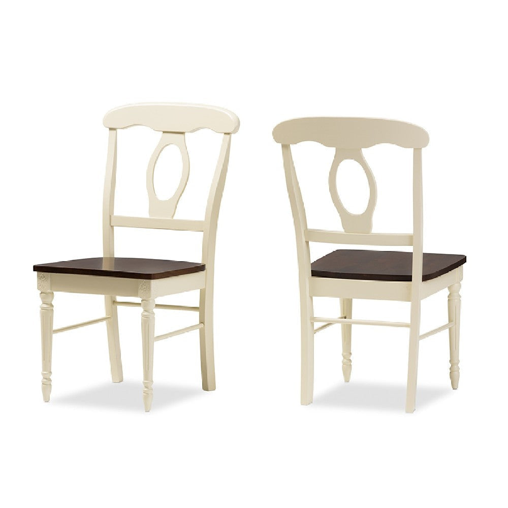 Baxton Studio Napoleon French Country Cottage Buttermilk and ’Cherry’ Brown Finishing Wood Dining Chair WHI-Napoleon-Cherry-Buttermilk-DC