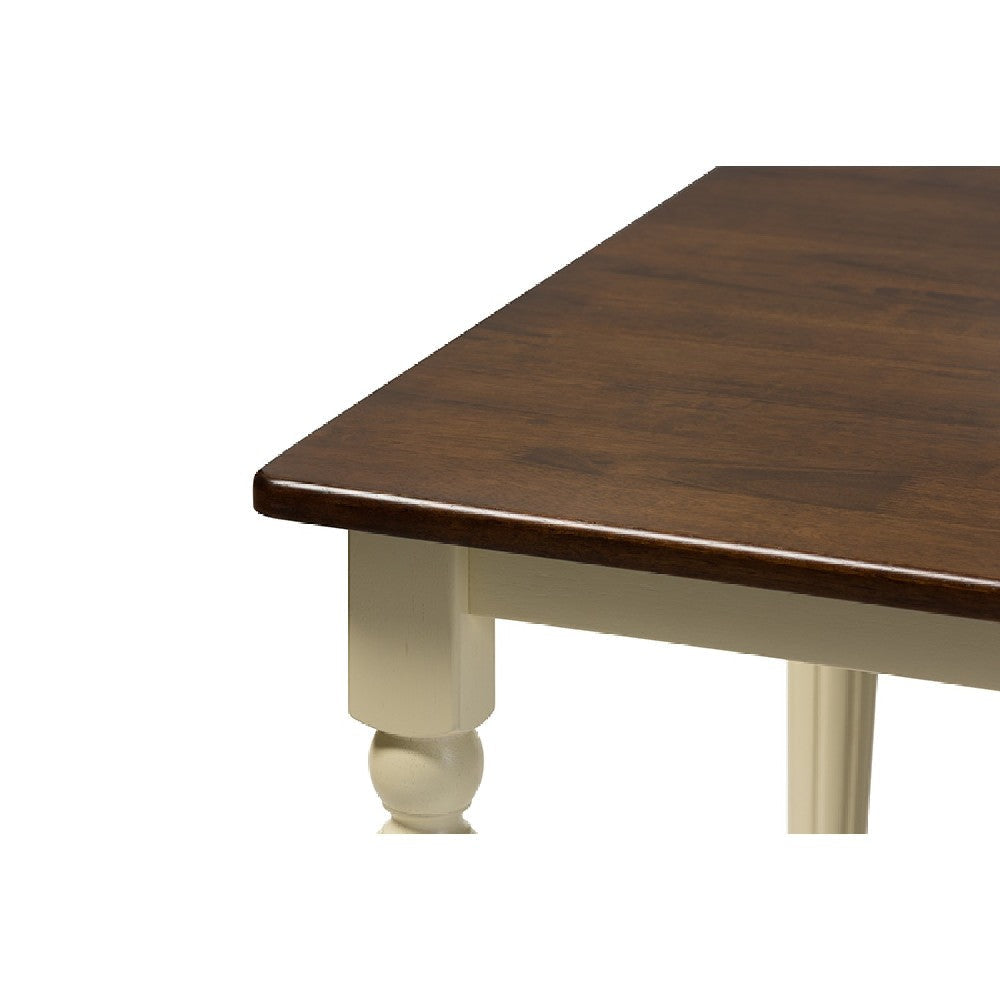 Baxton Studio Napoleon French Country Cottage Buttermilk and ’Cherry’ Brown Finishing Wood Dining Table WHI-Napoleon-Cherry-Buttermilk-DT