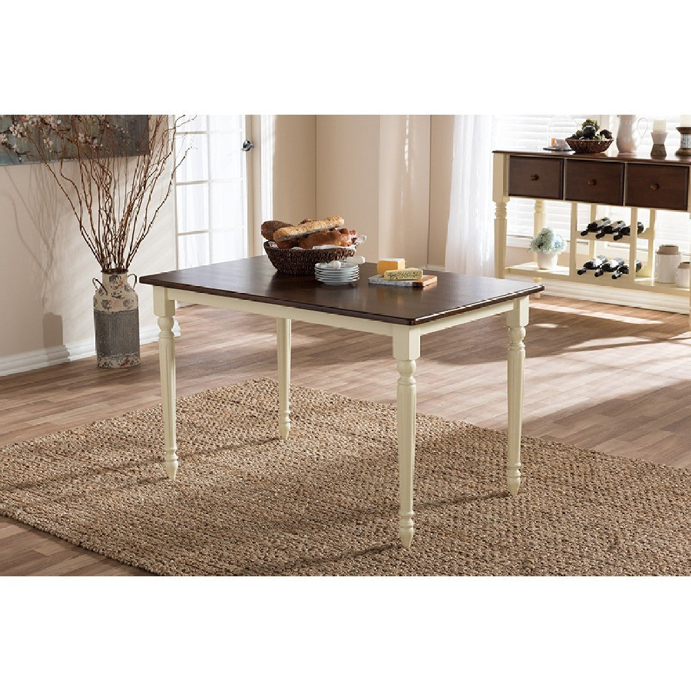 Baxton Studio Napoleon French Country Cottage Buttermilk and ’Cherry’ Brown Finishing Wood Dining Table WHI-Napoleon-Cherry-Buttermilk-DT