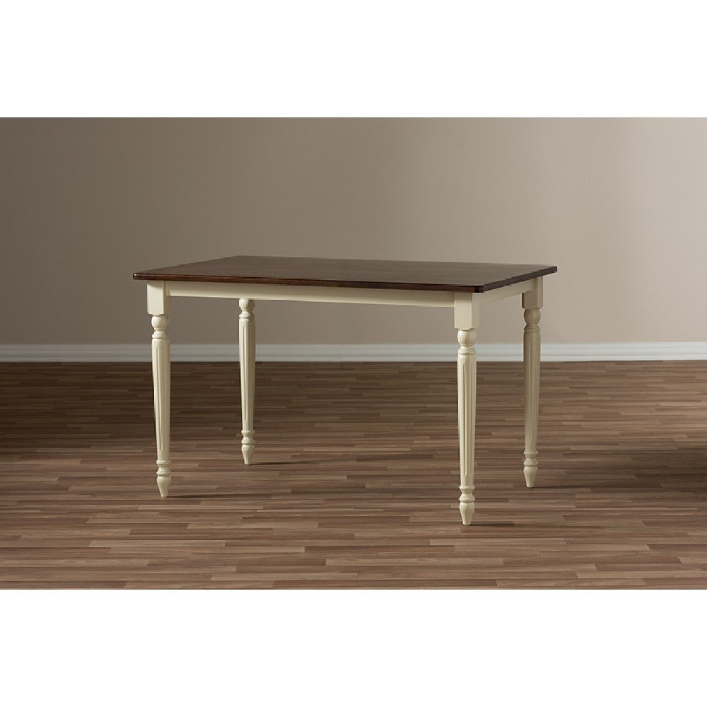 Baxton Studio Napoleon French Country Cottage Buttermilk and "Cherry" Brown Finishing Wood Dining Table