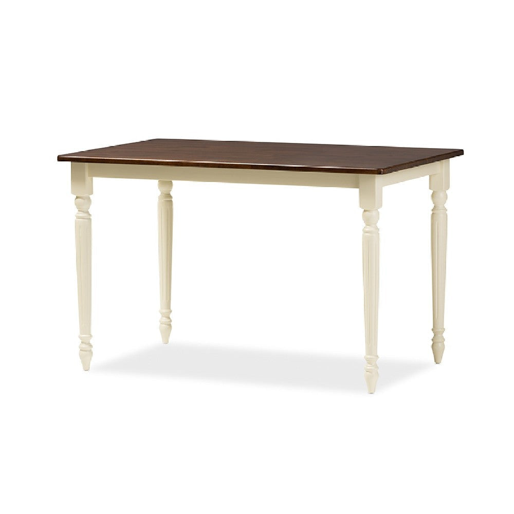 Baxton Studio Napoleon French Country Cottage Buttermilk and ’Cherry’ Brown Finishing Wood Dining Table WHI-Napoleon-Cherry-Buttermilk-DT