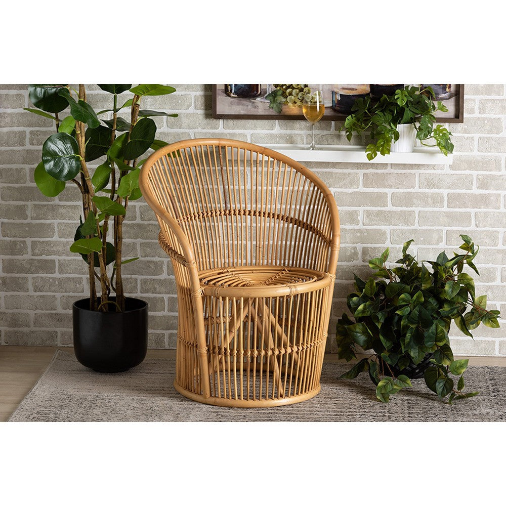 bali & pari Narva Modern Bohemian Natural Brown Rattan Accent Chair