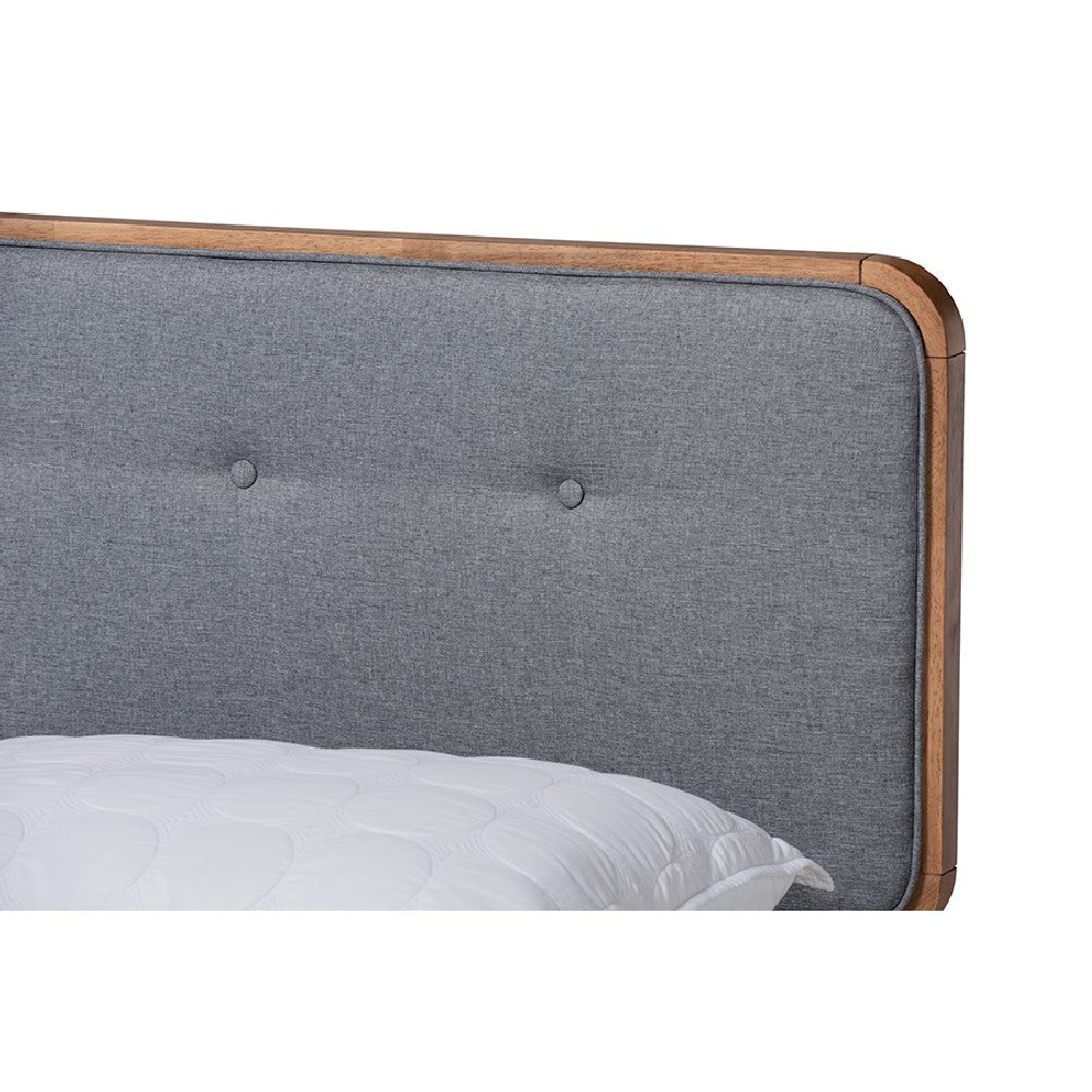 Baxton Studio Natalia Mid-Century Modern Dark Grey Fabric Upholstered and Ash Walnut Finished Wood Full Size Platform Bed