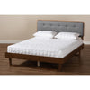 Baxton Studio Natalia Mid-Century Modern Dark Grey Fabric Upholstered and Ash Walnut Finished Wood Full Size Platform Bed