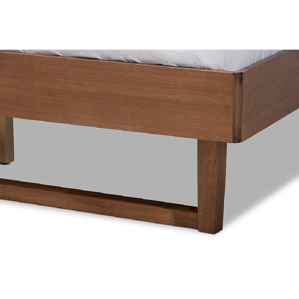 Baxton Studio Natalia Mid-Century Modern Dark Grey Fabric Upholstered and Ash Walnut Finished Wood Queen Size Platform Bed