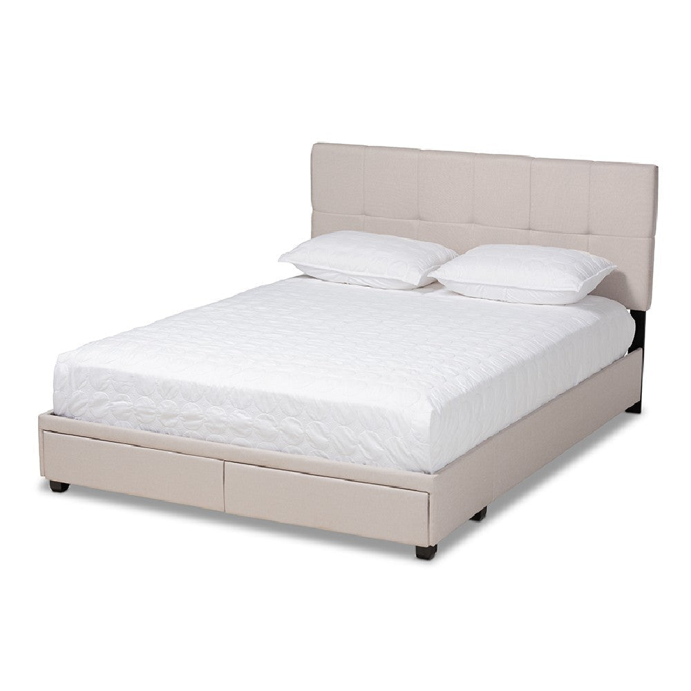 Baxton Studio Netti Beige Fabric Upholstered 2-Drawer Queen Size Platform Storage Bed