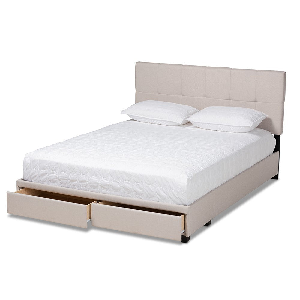 Baxton Studio Netti Beige Fabric Upholstered 2-Drawer Queen Size Platform Storage Bed