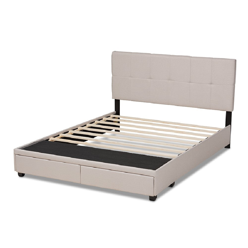 Baxton Studio Netti Beige Fabric Upholstered 2-Drawer Queen Size Platform Storage Bed