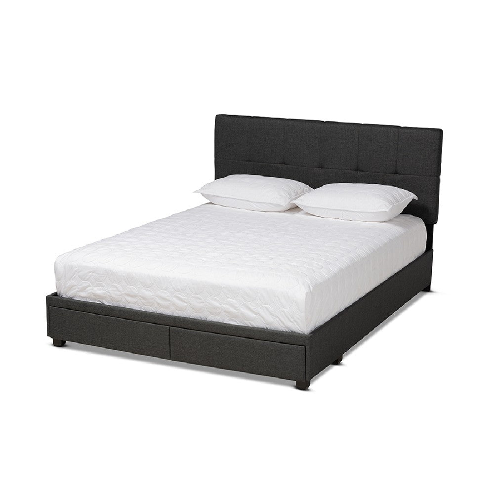 Baxton Studio Netti Dark Grey Fabric Upholstered 2-Drawer Queen Size Platform Storage Bed