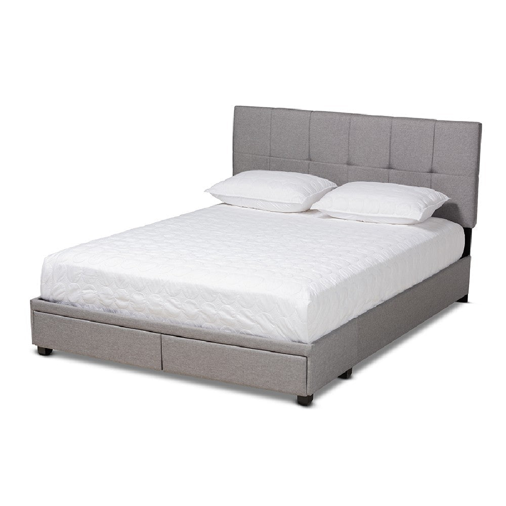 Baxton Studio Netti Light Grey Fabric Upholstered 2-Drawer Queen Size Platform Storage Bed