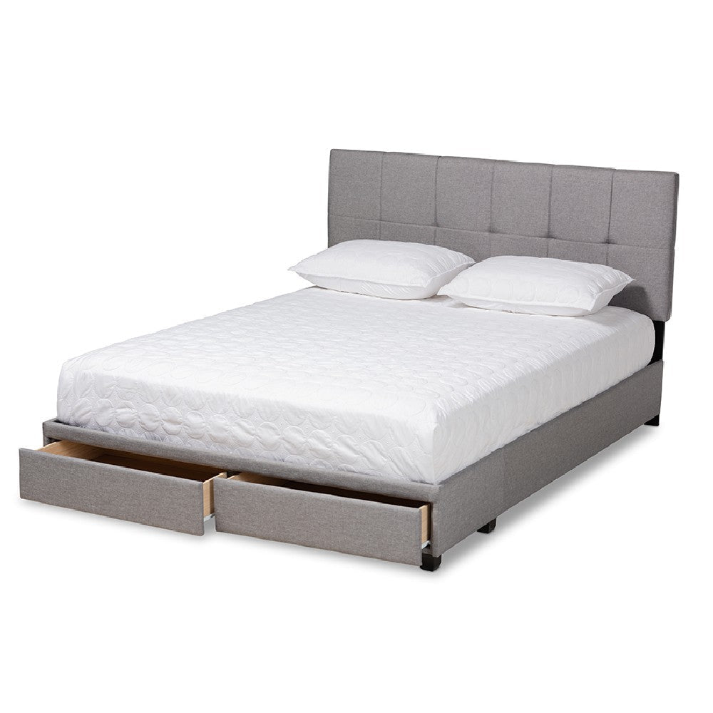 Baxton Studio Netti Light Grey Fabric Upholstered 2-Drawer Queen Size Platform Storage Bed
