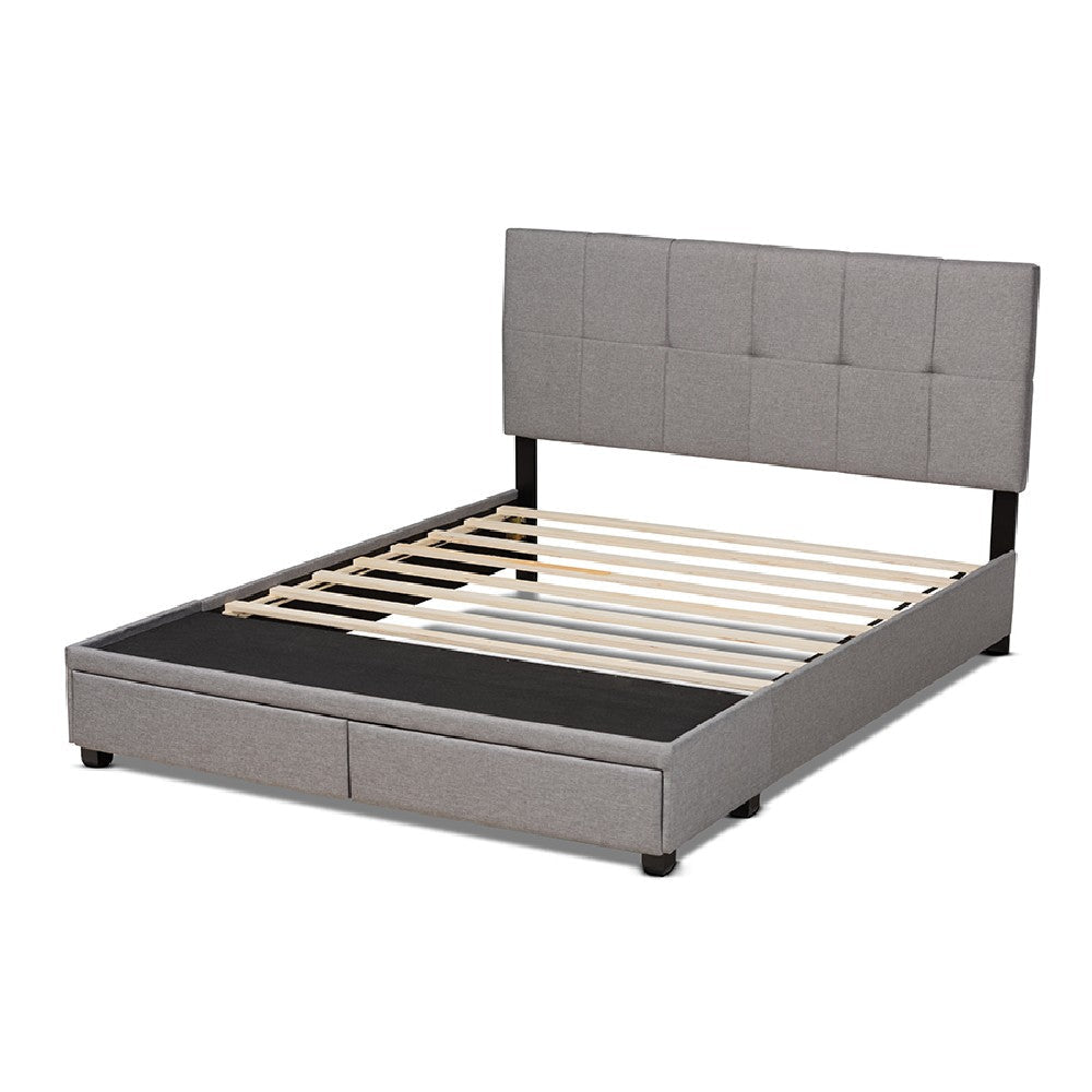 Baxton Studio Netti Light Grey Fabric Upholstered 2-Drawer Queen Size Platform Storage Bed