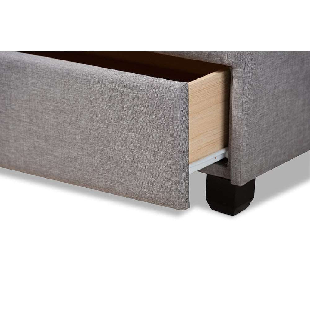 Baxton Studio Netti Light Grey Fabric Upholstered 2-Drawer Queen Size Platform Storage Bed